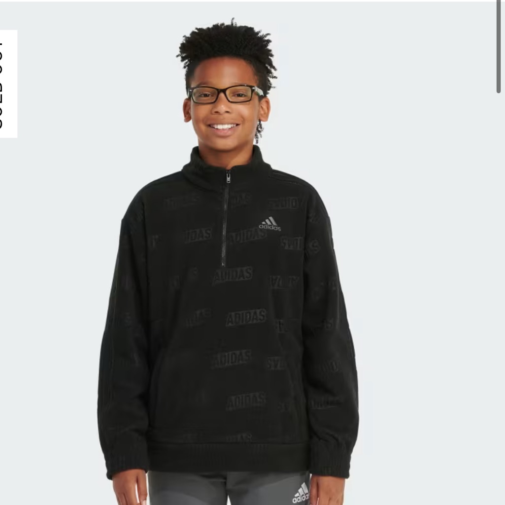 Nwt Adidas Brand Love Printed Cozy Half Zip Black Logo Sweatshirt, Kids L